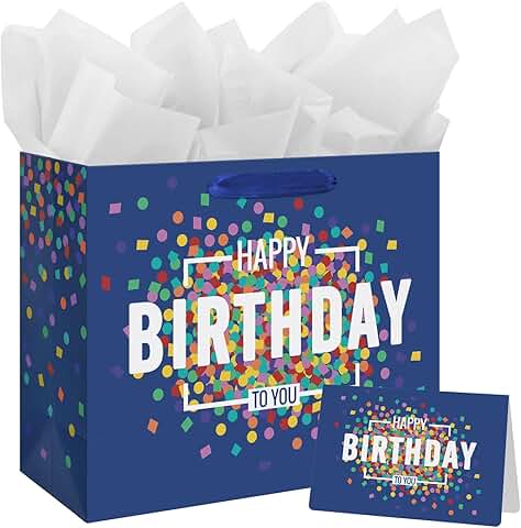 Large Blue Birthday Gift Bag with Card and Tissue