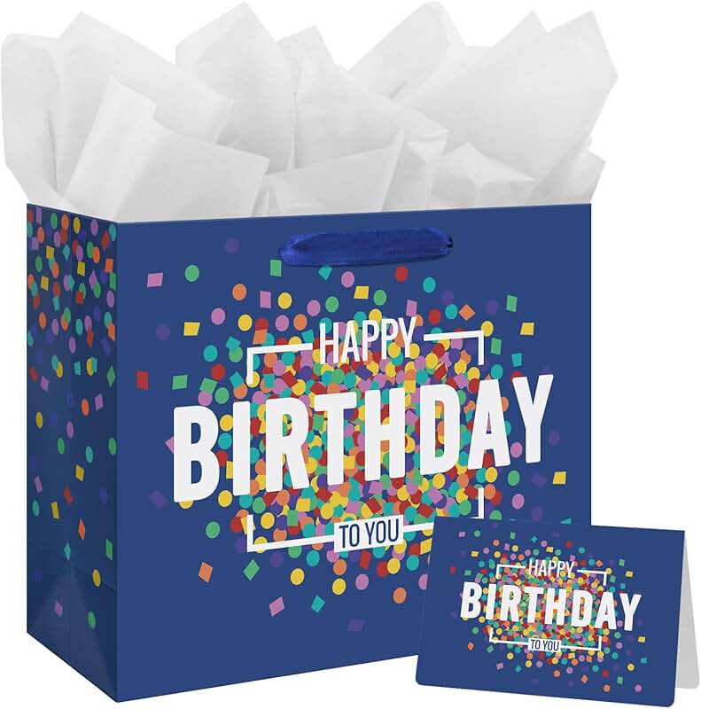 Large Blue Birthday Gift Bag with Card and Tissue