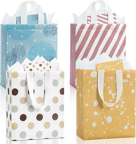 Set of four 10-inch gift bags with tissue and cards