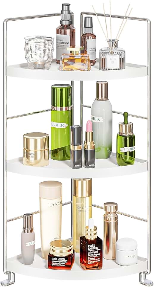 3-Tier Corner Spice and Makeup Organizer in White