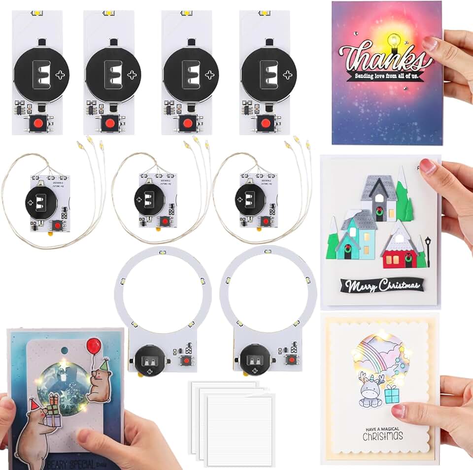 12-Piece DIY Light-Up Card Kit with LEDs and Foam Strips