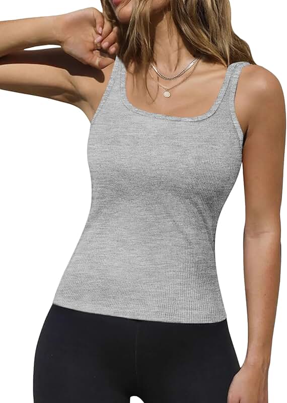Women's Ribbed Square Neck Sleeveless Tank Top