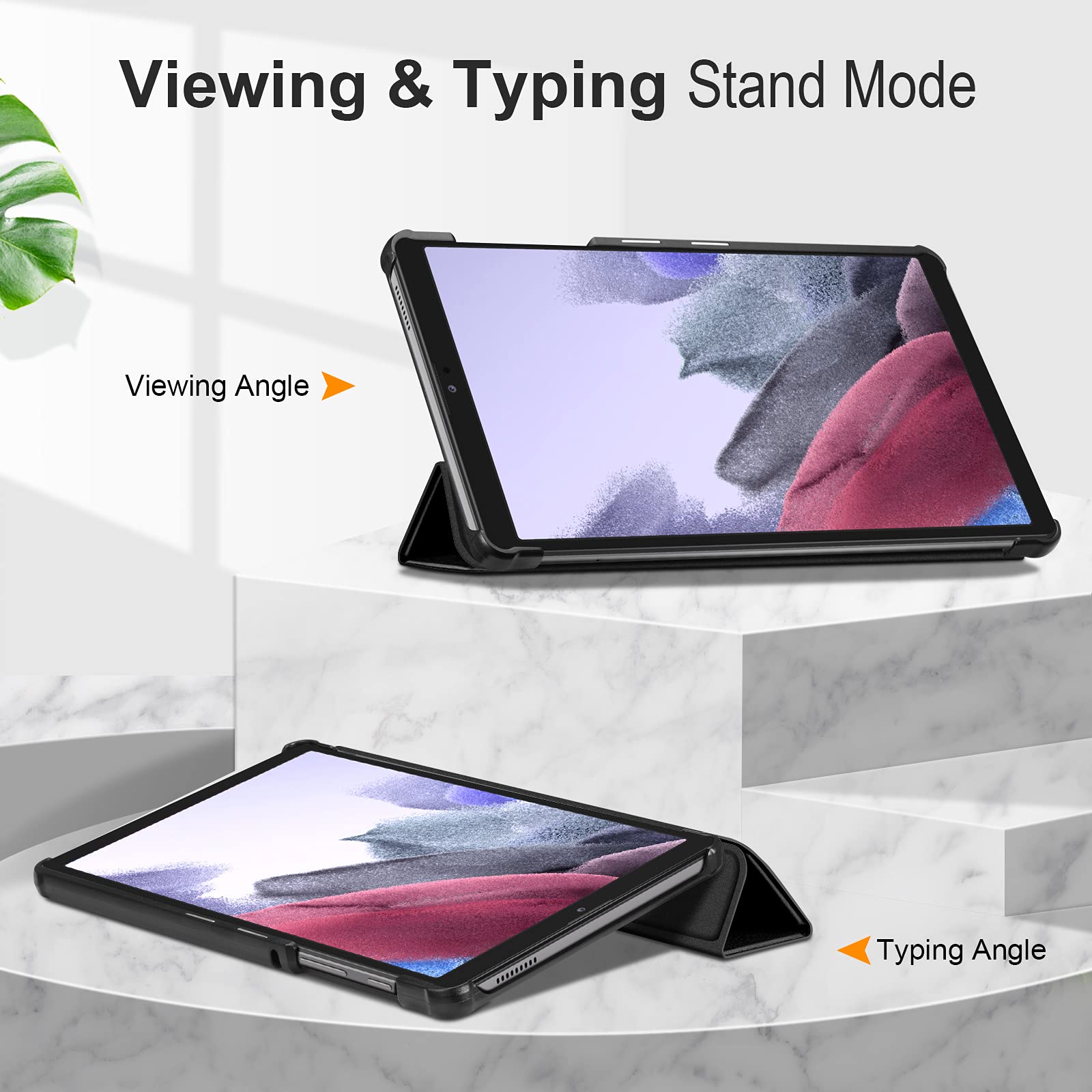 Slim Case for Samsung Galaxy Tab A7 Lite 8.7 inch 2021 Model (SM-T220/T225/T227), Ultra Thin Lightweight Hard Back Shell Tri-Fold Stand Cover, Black