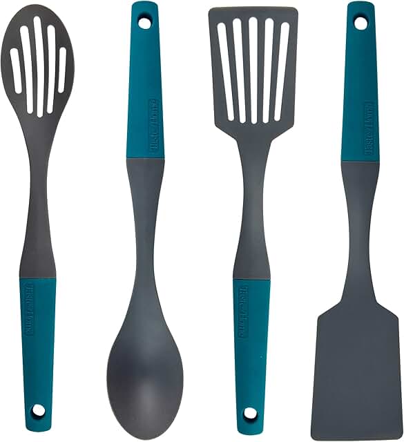 4-Piece Nylon Kitchen Utensil Set in Sea Green and Gray