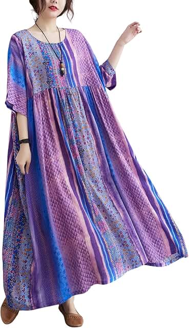 Plus Size Women's Summer Boho Floral Dress with Pockets