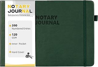 Notary Log Book with 390 Entries, Green, Hardcover