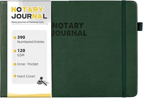 Notary Log Book with 390 Entries, Green, Hardcover