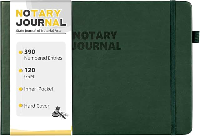 Notary Log Book with 390 Entries, Green, Hardcover
