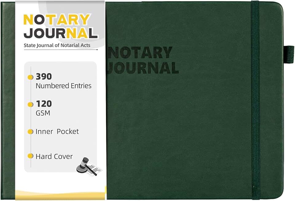 Notary Log Book with 390 Entries, Green, Hardcover