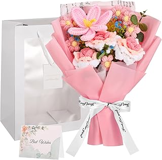 Crochet Flower Bouquet with Gift Bag and Card