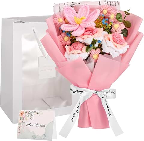 Crochet Flower Bouquet with Gift Bag and Card