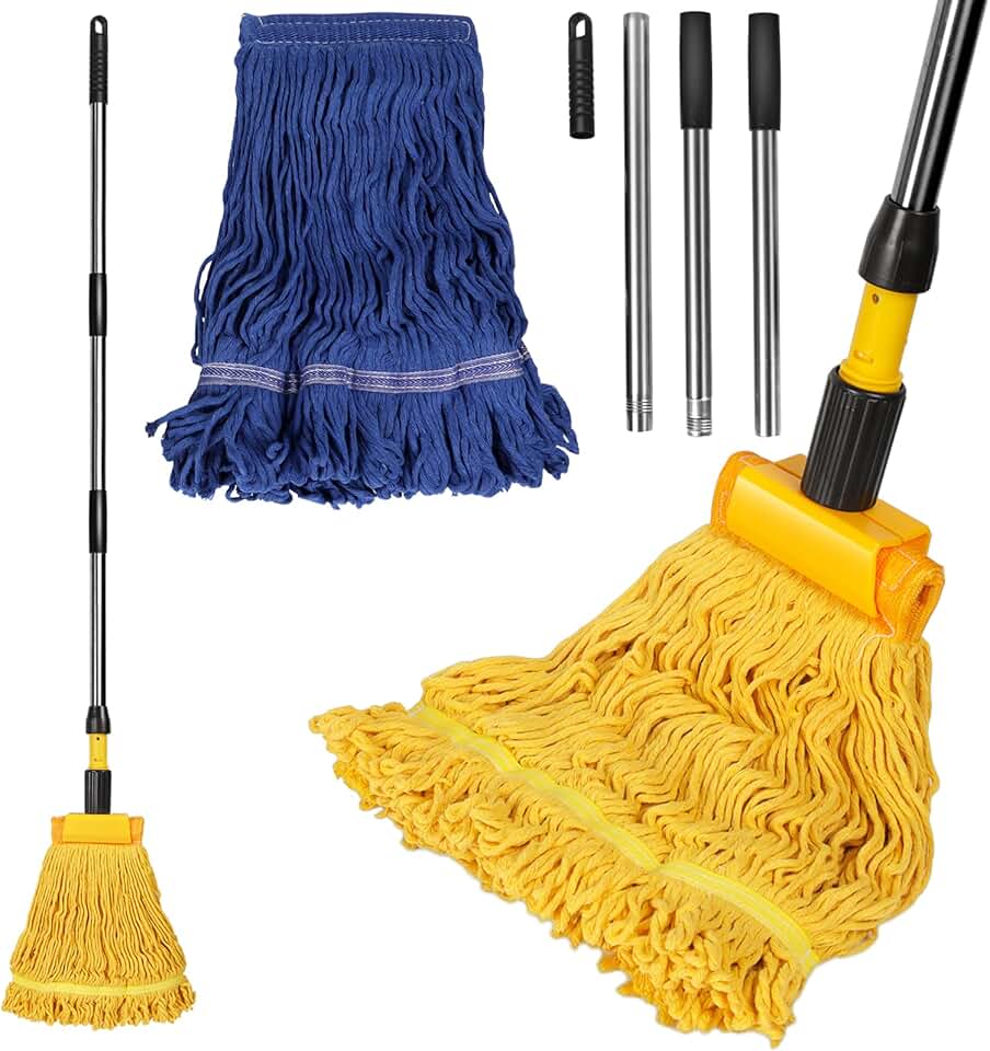 Heavy Duty Looped End String Dust Mop with 2 Cotton Heads