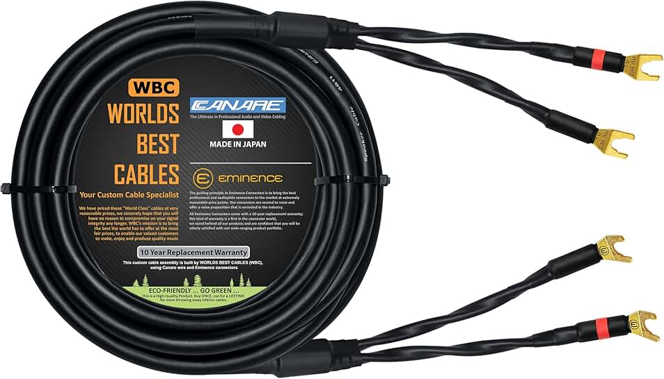 20-Foot Audiophile Star-Quad Speaker Cable with Gold Spade Connectors