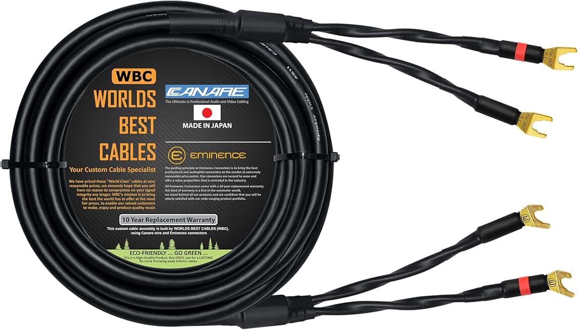 20-Foot Audiophile Star-Quad Speaker Cable with Gold Spade Connectors
