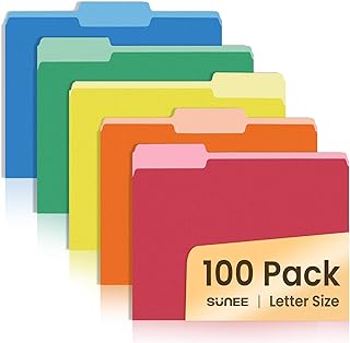 Assorted Color Letter Size File Folders, 100 Pack