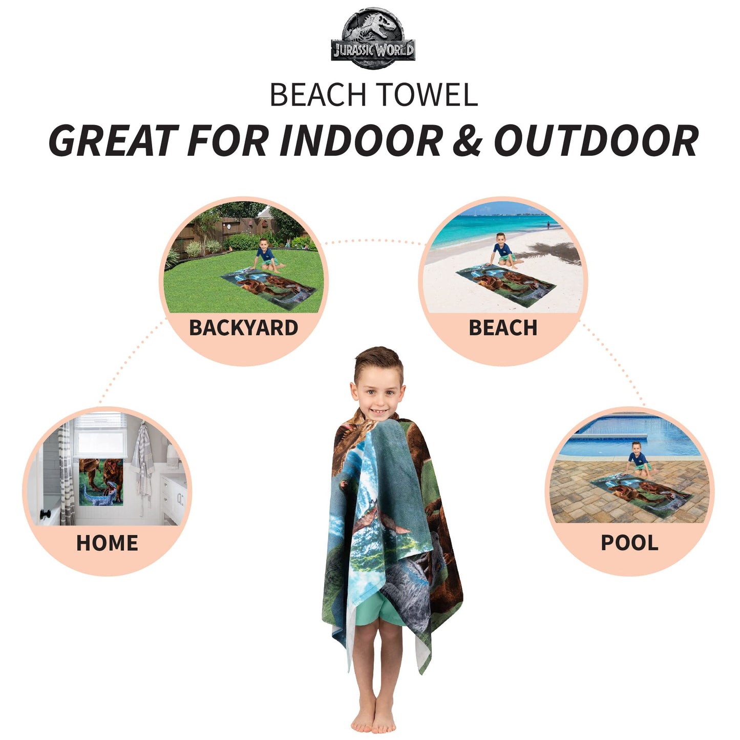 Juric World Dominion Blue Velociraptor and Rexy T-Rex Super Soft Cotton Bath/Pool/Beach Towel, 58 Inches x 28 Inches, By Kids