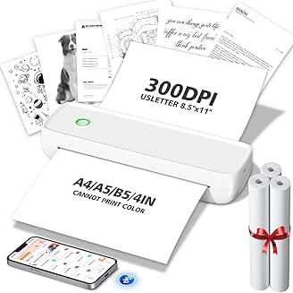 Portable Wireless Thermal Printer with 3 Rolls