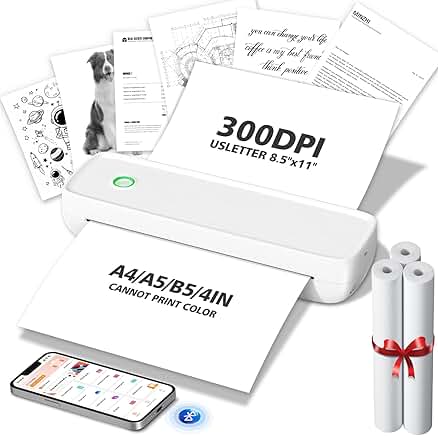 Portable Wireless Thermal Printer with 3 Rolls