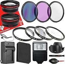 58mm Camera Accessory Bundle with Lenses, Battery, Filters, Flash