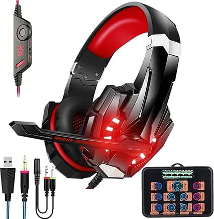 Gaming Headset with Mic, LED Light, Noise Reduction
