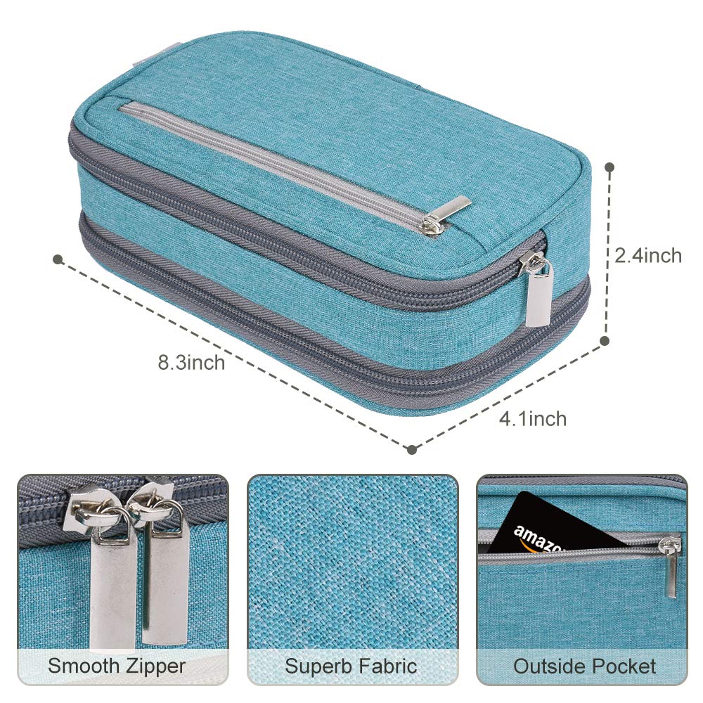 Large Light Blue Multi-Compartment Pencil and Makeup Bag