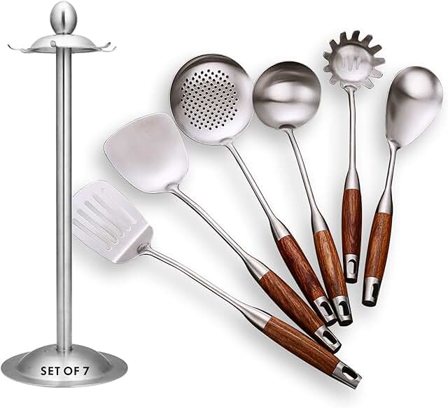 7-Piece Stainless Steel Kitchen Utensil Set with Wooden Handles