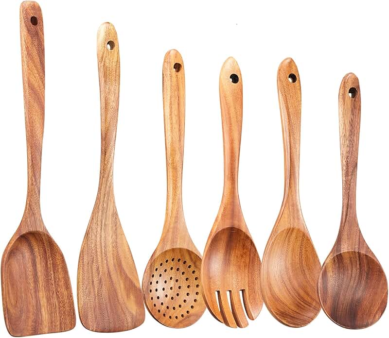 Set of 11 Wooden Cooking Utensils with Holder