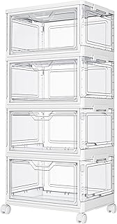 Four-Tier Clear Plastic Storage Bins with Lids and Wheels