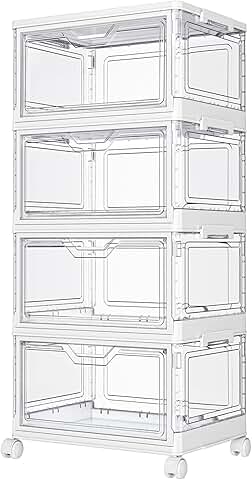 Four-Tier Clear Plastic Storage Bins with Lids and Wheels