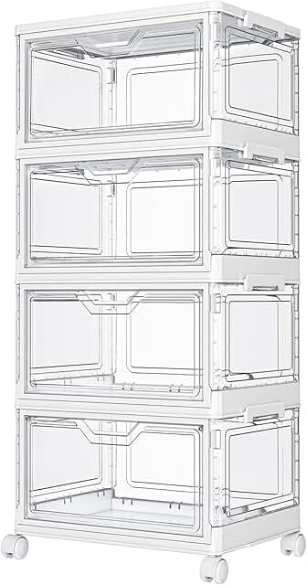 Four-Tier Clear Plastic Storage Bins with Lids and Wheels