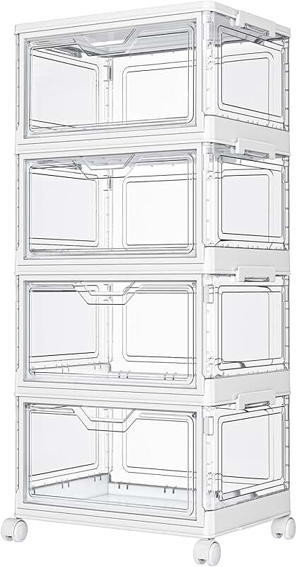 Four-Tier Clear Plastic Storage Bins with Lids and Wheels