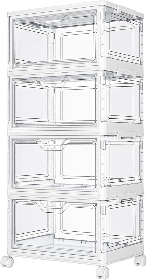 Four-Tier Clear Plastic Storage Bins with Lids and Wheels