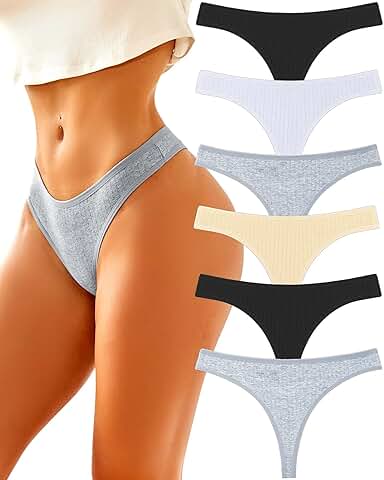 Soft cotton low-rise thong panties for women, 6-pack