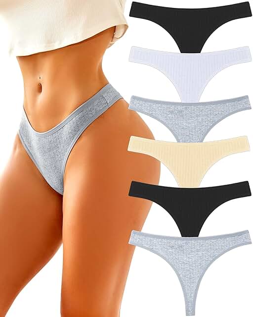 Soft cotton low-rise thong panties for women, 6-pack