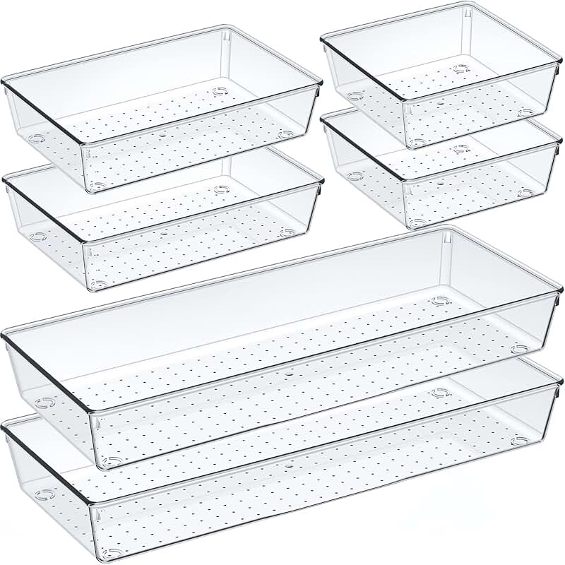 Large Clear Drawer Organizer Set for Kitchen and More