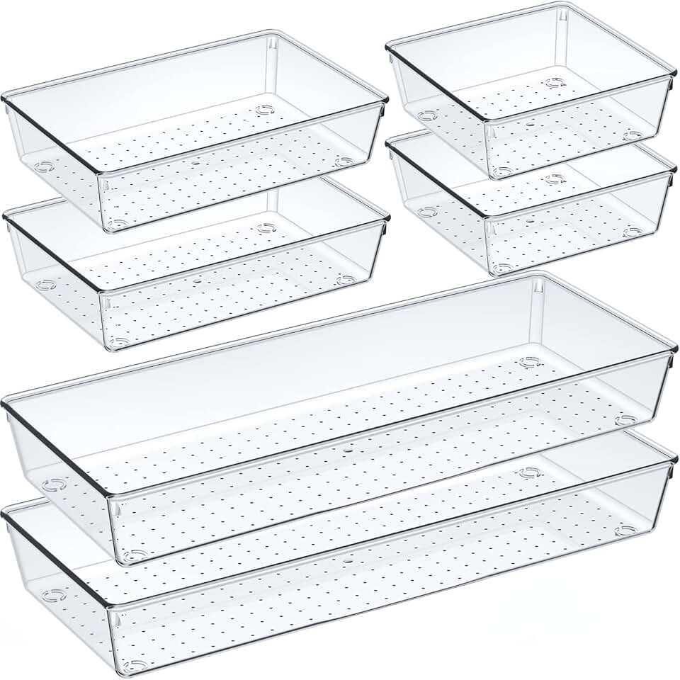 Large Clear Drawer Organizer Set for Kitchen and More