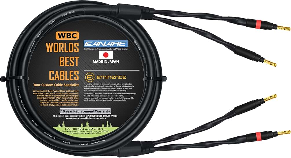 6-Foot Audiophile Speaker Cable with Gold Banana Connectors