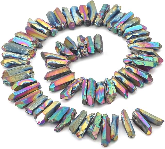 Rainbow Titanium Coated Crystal Quartz Spike Beads 0.8"-1.2" for Jewelry Making