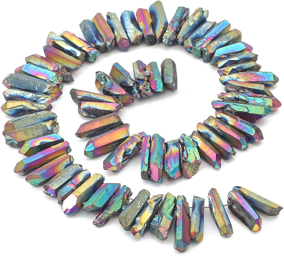 Rainbow Titanium Coated Crystal Quartz Spike Beads 0.8"-1.2" for Jewelry Making