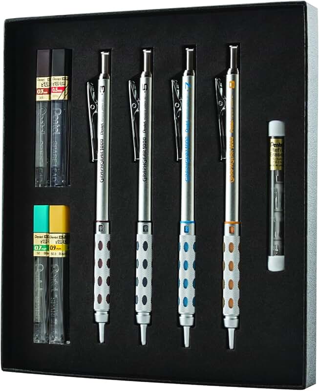 Mechanical Pencil Gift Set with Refill Leads and Erasers