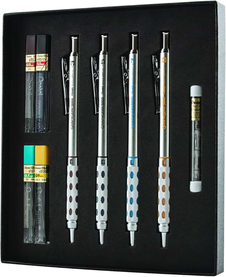 Mechanical Pencil Gift Set with Refill Leads and Erasers