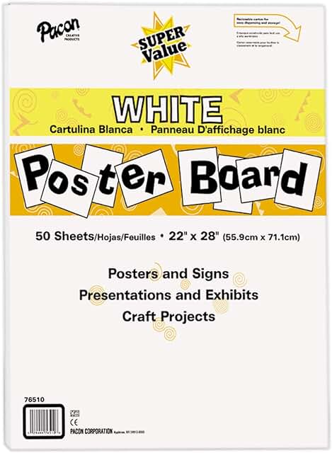 White Poster Board, 22x28 inches, 50 sheets