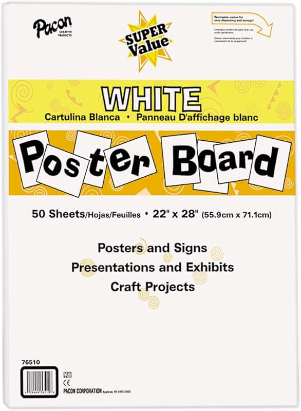 White Poster Board, 22x28 inches, 50 sheets