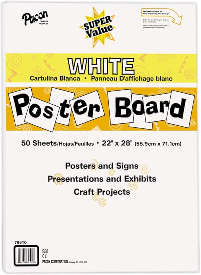 White Poster Board, 22x28 inches, 50 sheets