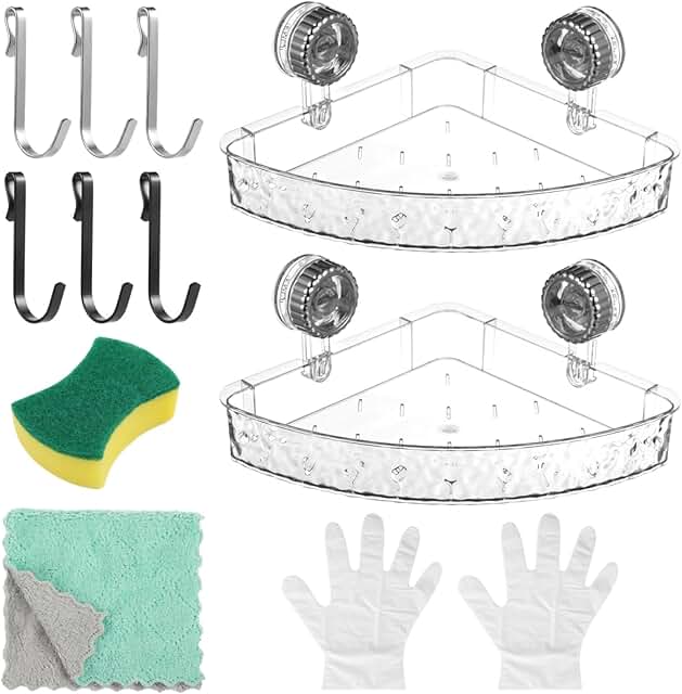 Transparent suction cup storage rack with hooks, 2 pcs