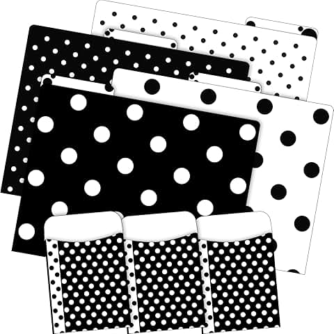 Black and White Dot File Folders and Library Pockets Set