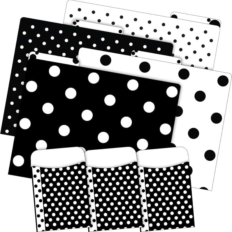 Black and White Dot File Folders and Library Pockets Set