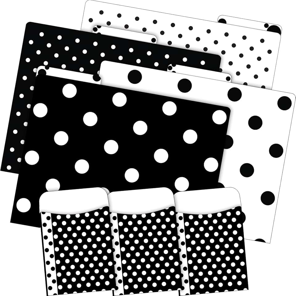Black and White Dot File Folders and Library Pockets Set