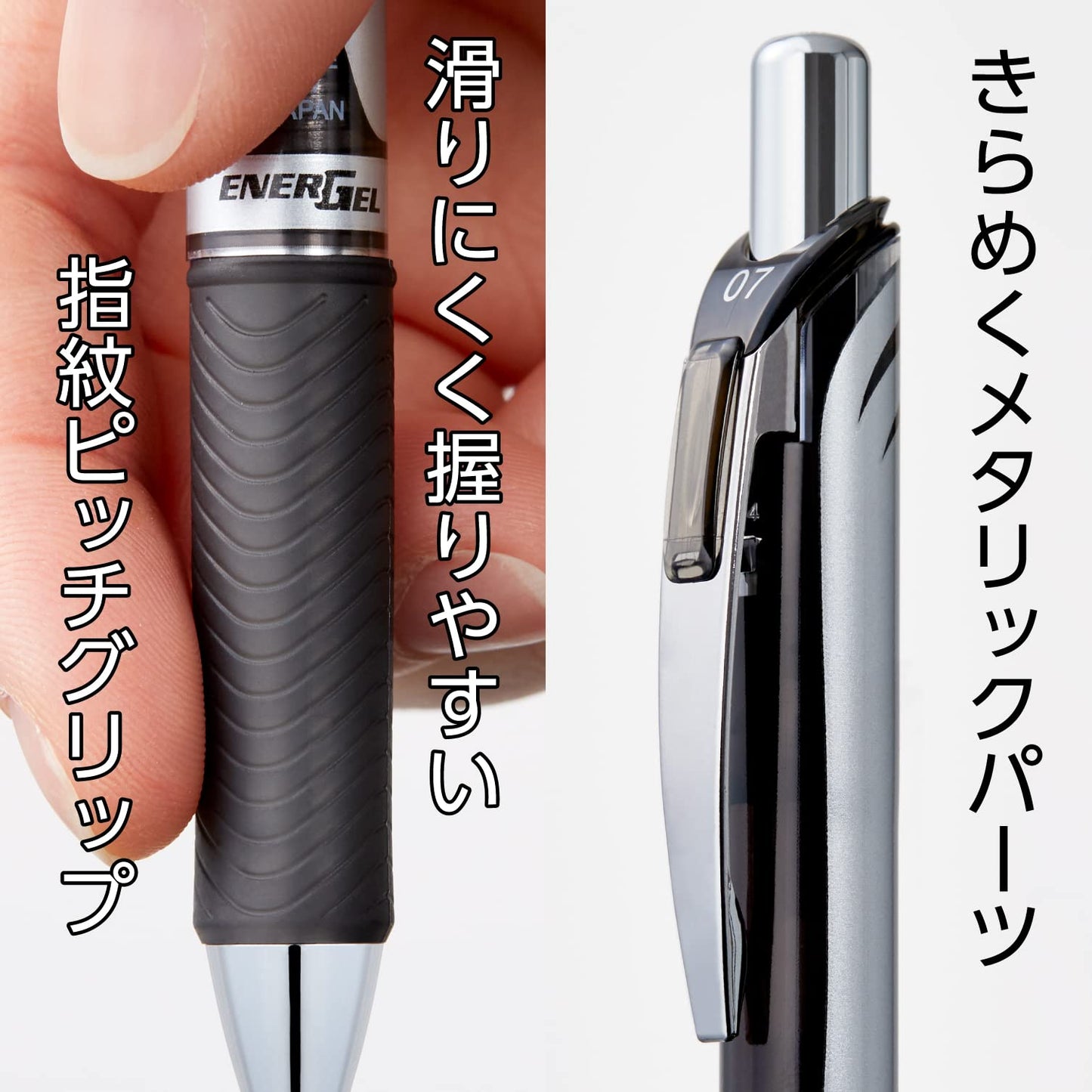 Black ink ballpoint pen with silver body and black accents