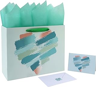 Large Mint Green and Peach Gift Bag with Card and Tissue